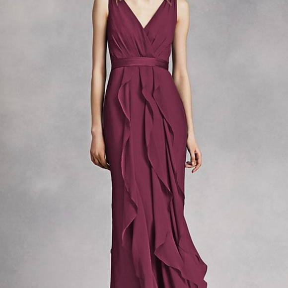 Vera Wang WHITE V-Neck Wrapped Bodice Dress Wine 4 - Picture 2 of 6